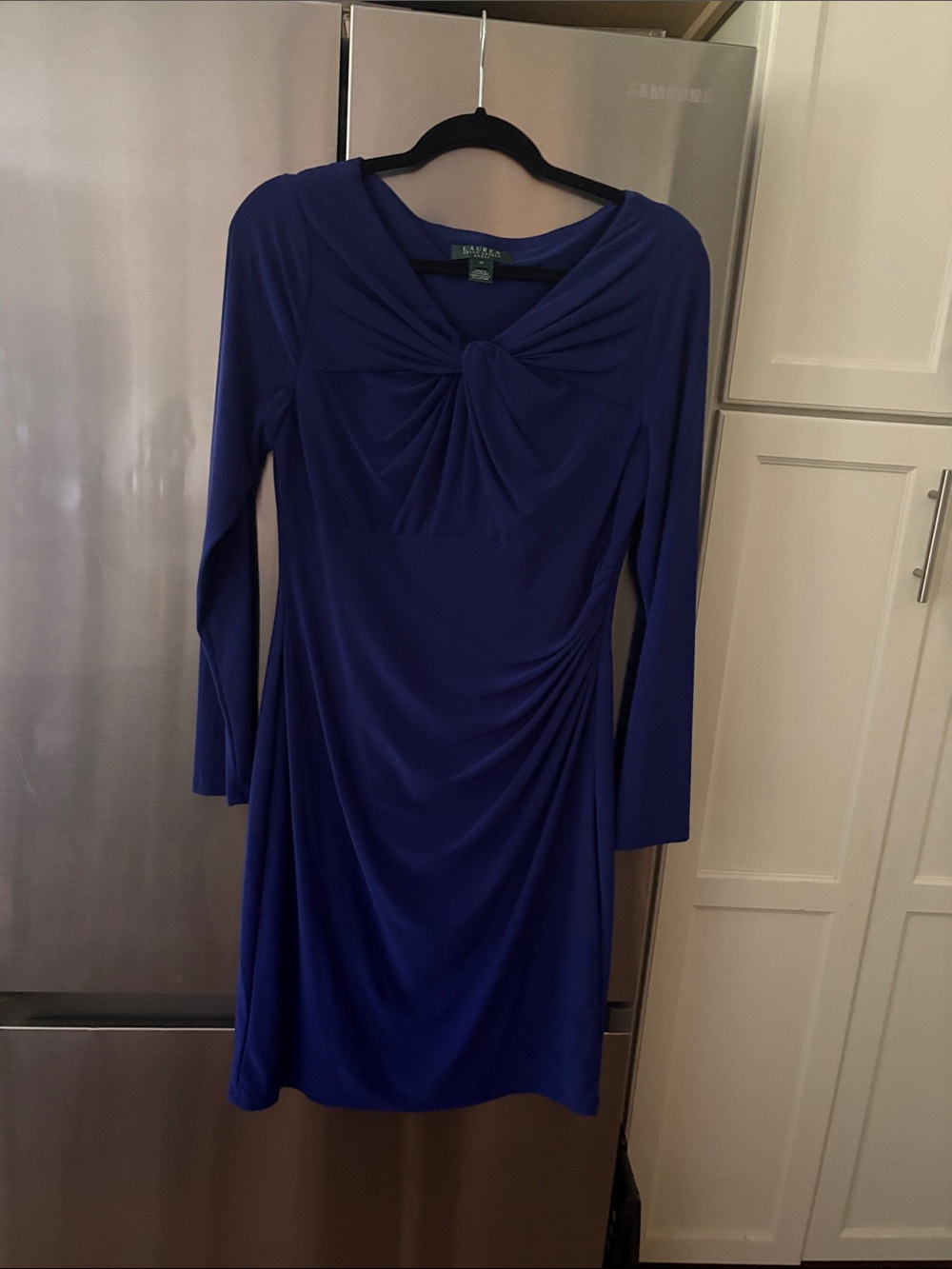 Lauren Ralph Lauren Cobalt Blue Long Sleeve Twist-Front Sheath Dress
